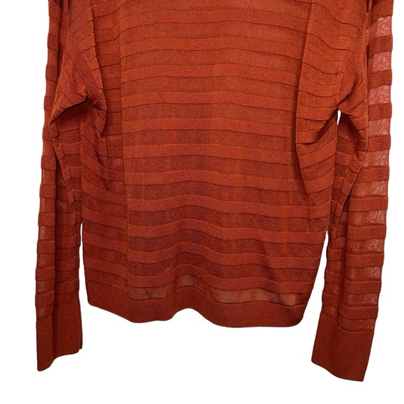 Lafayette 148 New York Sheer Stripe Silk-Blend Sweater Rust Burnt Orange Small - Picture 7 of 9